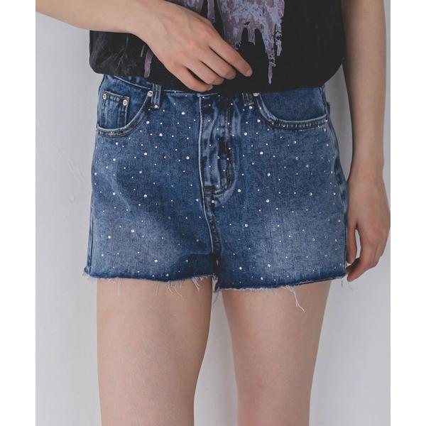 ハーフパンツ ジーンズ デニム デニムパンツ 短パン ラインストーン デニムショーツ カットオフ ハ...