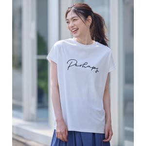 tシャツ 「汗ジミ防止加工」シルケットスムースフレンチスリーブ刺繍ロゴTシャツ レディース