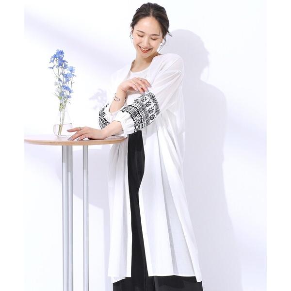 ワンピース 「洗える/インド綿100％」ふわっと広がる お袖刺繍ワンピース