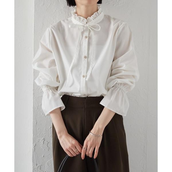 ブラウス シャツ プチフリルリボン付きブラウス レディース