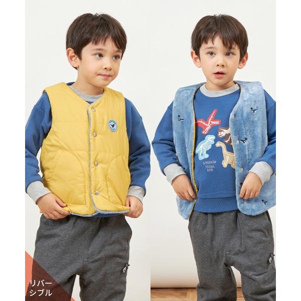 ベスト  恐竜リバーシブル裏ボア中綿ベスト(80〜130) キッズ 子供服 男の子