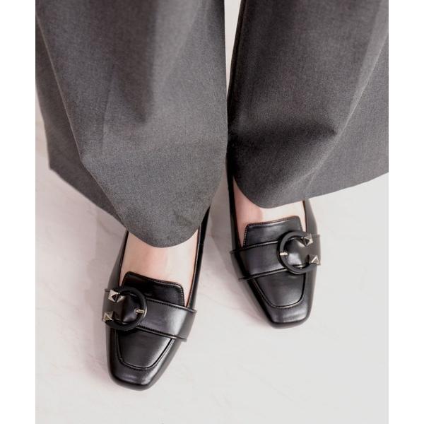 ローファー バックルモチーフ　スクエアトゥローファーパンプス レディース