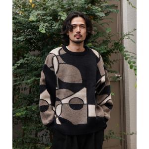 セーター ニット Wジャガード キュビズムトーン アート グラフィックニット メンズ レディース