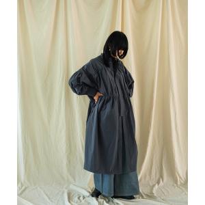 シャツワンピース スタンドカラー  ジップアップ ギャザーボリューム シャツワンピース