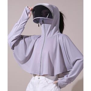 パーカー 着脱可能サンバイザー付き日焼け防止メッシュパーカー レディース