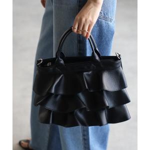 トートバッグ 「グッシオベーシック」PUレザーフリルトートバッグ　ショルダー付き レディース
