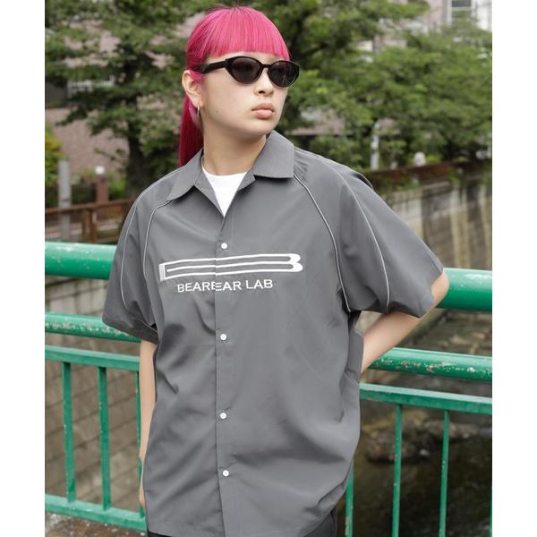 シャツ 「ワンサイズ展開」 リフレクターライン フロント刺繍 オーバーサイズ カジュアルシャツ YR...