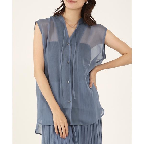 ブラウス シャツ 「セットアップ対応/シアートップス」ストリングノースリシャツ レディース