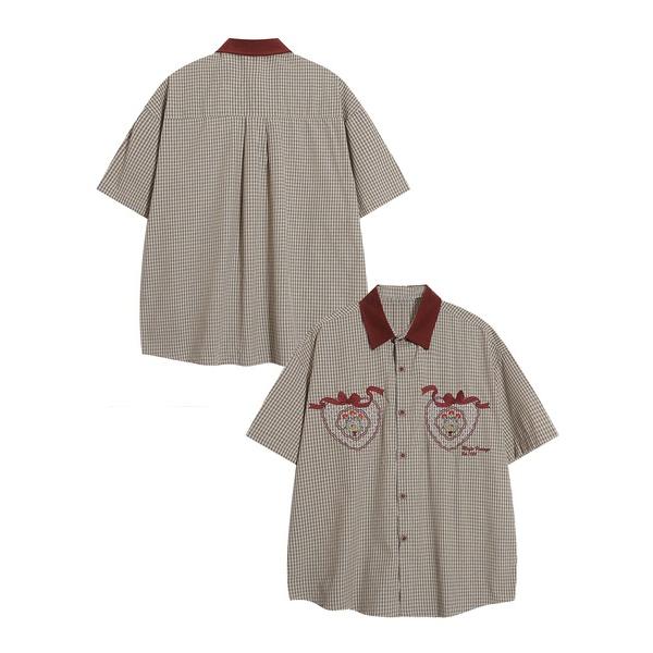 シャツ HOOK -select- 異素材襟の古着風刺繍入りチェック柄ビッグシャツ (SS) メンズ...