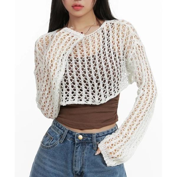 tシャツ A'GEM/9 × .kom 「.KOM/ドットケーオーエム」 メッシュクロップ長袖 レデ...