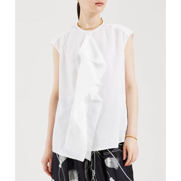 ブラウス シャツ フロントラッフルノースリーブブラウス/夏服/オフィスカジュアル/ノースリーブトップ...