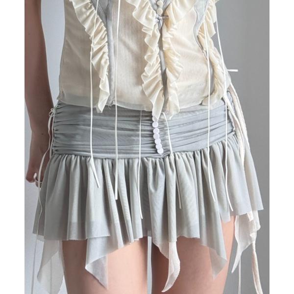 スカート 「シアー」フリルベージュ２WAYスカート