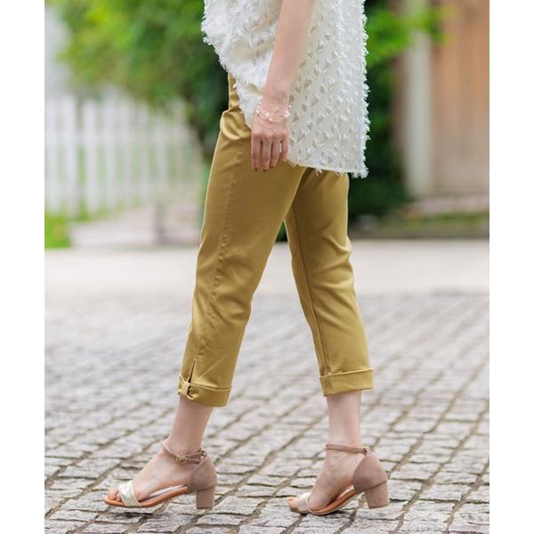 パンツ 裾リボン綿サテンクロップドパンツ５５丈 レディース