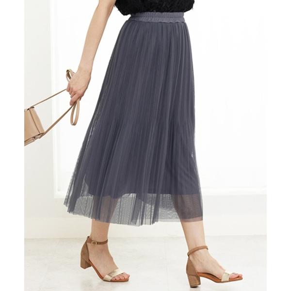 スカート チュール素材プリーツスカート