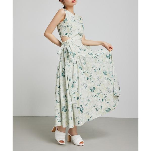 ワンピース サイドリボンドロストフレアワンピース 春服 夏服