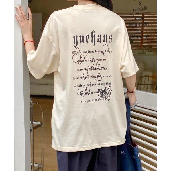 tシャツ バタフライロゴバックプリントTシャツ レディース