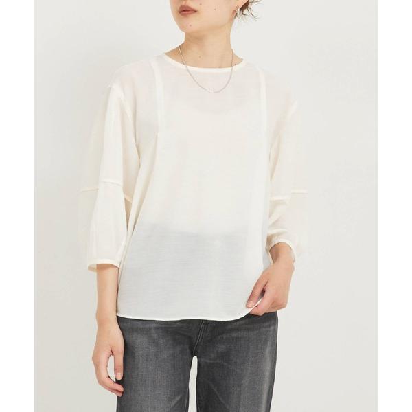 ブラウス シャツ 「程よい透け感」ボリュームスリーブシアーブラウス/オフィスカジュアル/パフスリーブ...