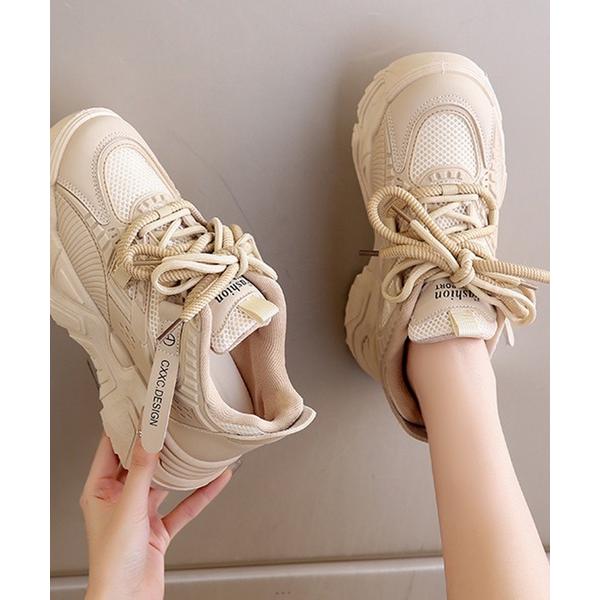 スニーカー ロングタグ付き メッシュ ドッキング 太ストラップ アグリーシューズ レディース