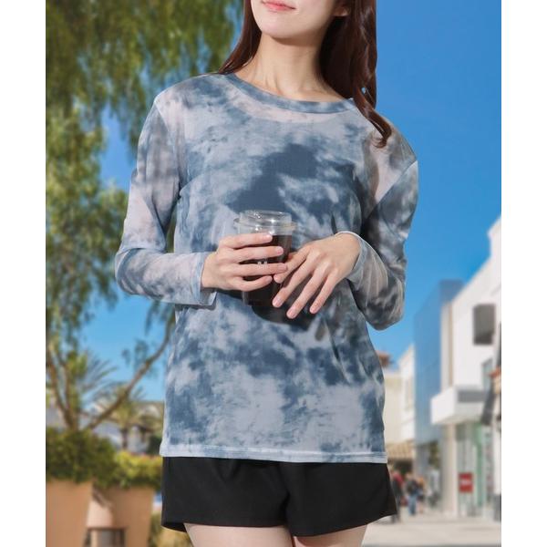 ラッシュガード 「3点セット」タイダイ シアー トップス付き ワッフル ラッシュガード レディース