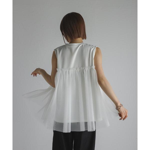 tシャツ 「MINERTE」tulle no sleeve pullover / チュール切り替えノ...