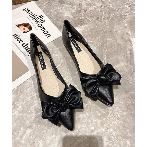 パンプス 「リボンで大人ガーリー」ポインテッドトゥリボンパンプス