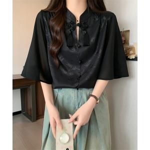 ブラウス シャツ チャイナ風ハーフスリーブブラウス レディース