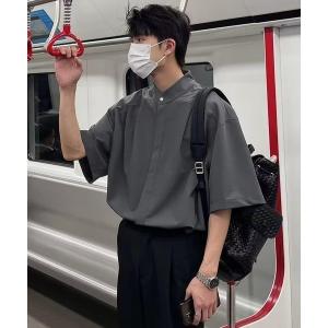 シャツ スタンドカラーシャツメンズ 半袖トップス メンズ