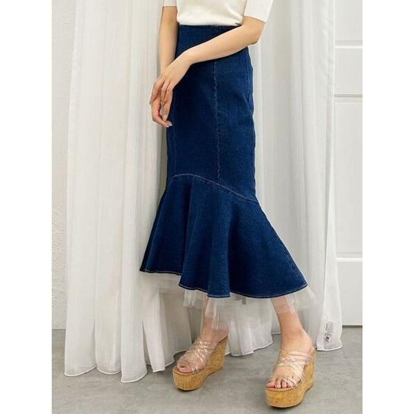 スカート デニムチュールマーメイドスカート
