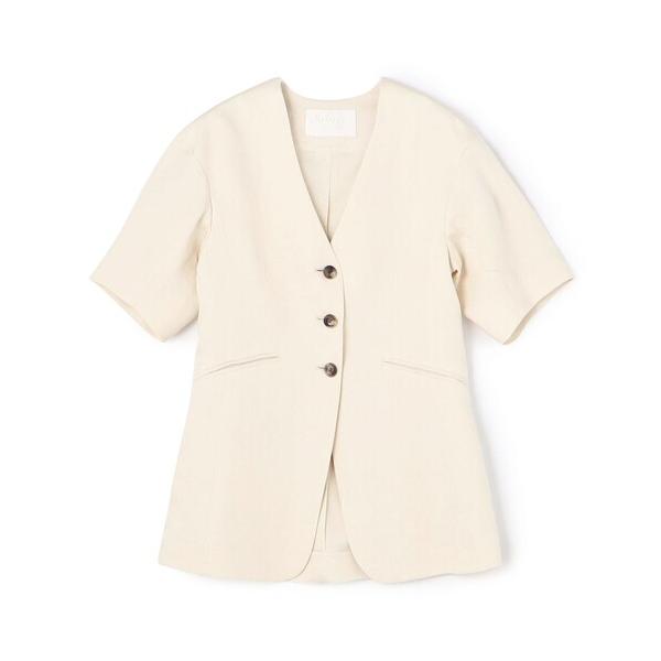 ジャケット ノーカラージャケット コードレーン ハーフスリーブジャケット レディース