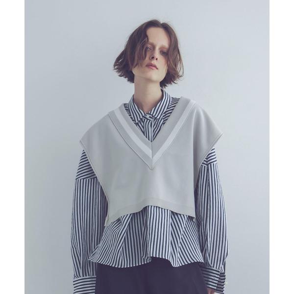 ベスト ジレ white line V neck vest(ホワイトラインショート丈Vネックベスト)...