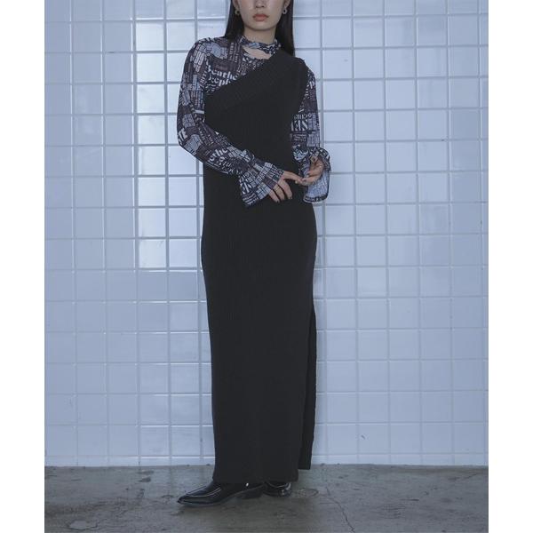 ワンピース ワンショルダーニットワンピース