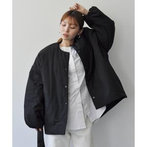 ジャケット ノーカラージャケット サイドジップ付きノーカラー中綿ジャケット レディース