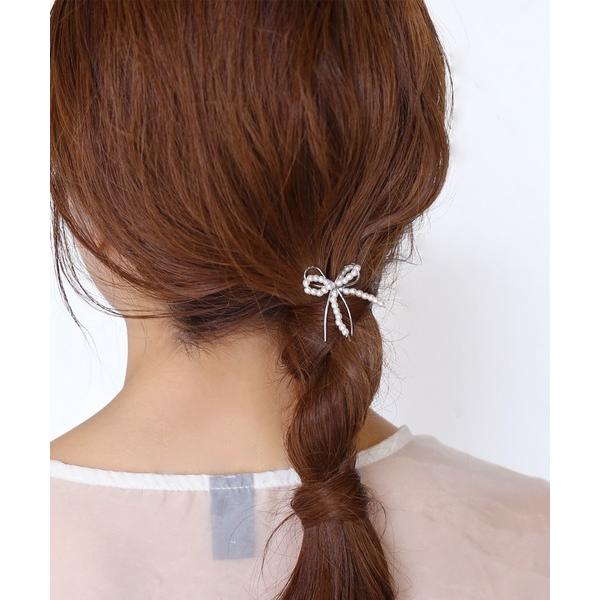 ヘアピン 「moichou」パールリボンヘアカフ