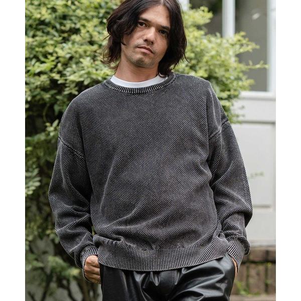 セーター ニット mn2981-Stonewashed Waffle Crew Neck Knit ...