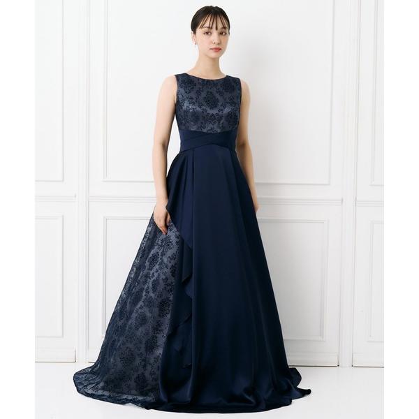 ドレス 演奏会用サテン×ラメフロッキーアシンメトリーロングドレス