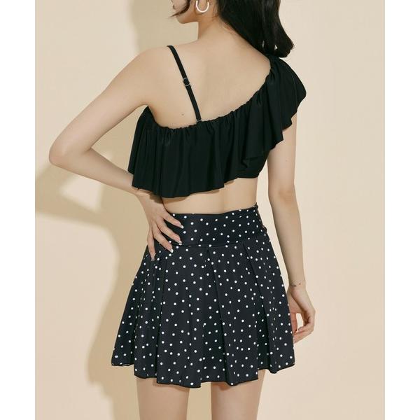 水着 レディース水着 2WAY無地×ドット柄ワンショル風フリルハイウエストビキニ 上下2点セット レ...