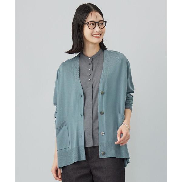 カーディガン 「洗える」SILKY RAYON STRETCH Vネック カーディガン レディース