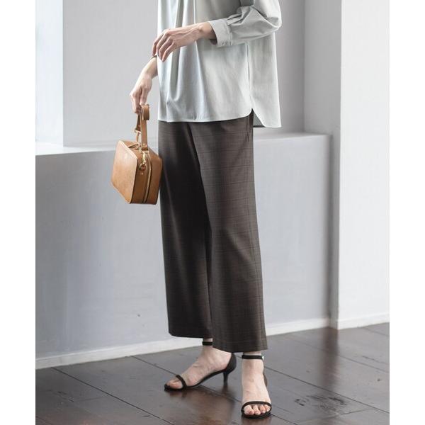 パンツ 「洗える」T/Rアルガンシルクチェック ワイド パンツ レディース