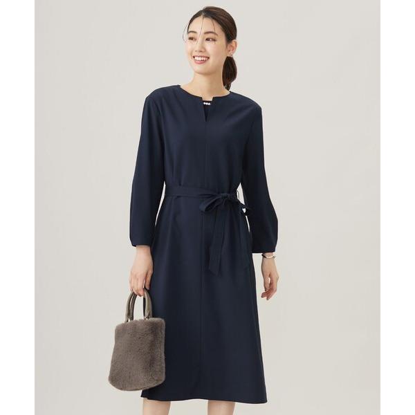 ワンピース 「洗える」T/Rウォッシャブルギャバ パール釦 ワンピース