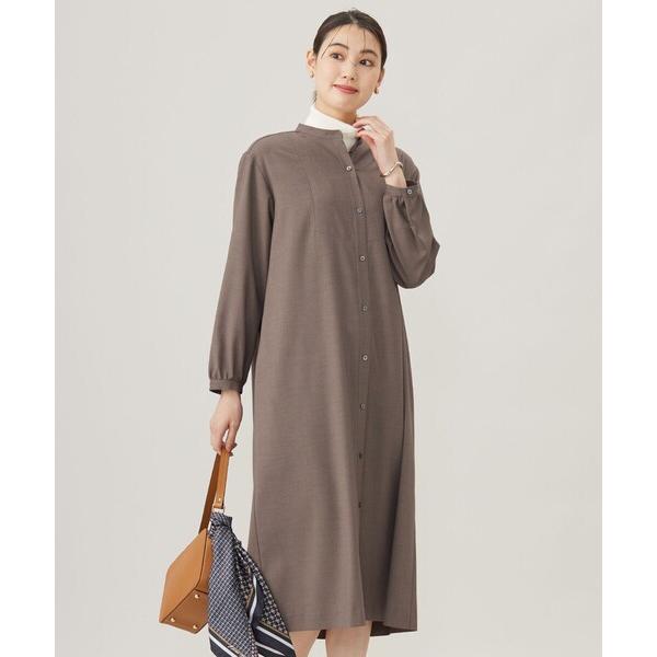 ワンピース 「洗える」T/Rウォッシャブルギャバ バンドカラー ワンピース