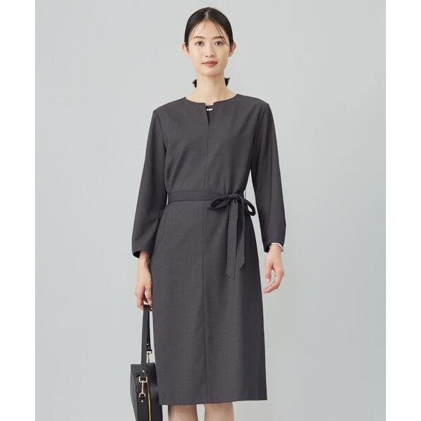 ワンピース 「洗える」T/Rウォッシャブルギャバ パール釦 ワンピース