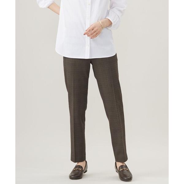 パンツ 「洗える」T/Rアルガンシルクチェック テーパード パンツ レディース