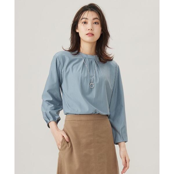 tシャツ ストライプジャージー モックネック カットソー レディース