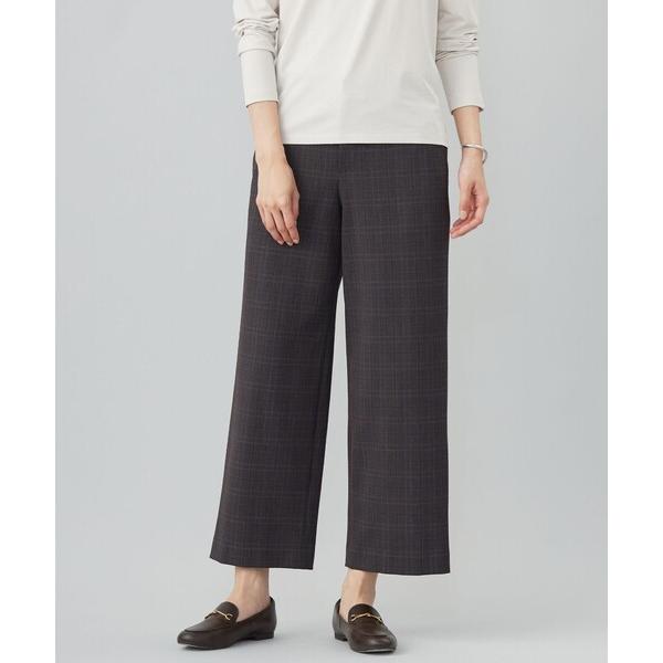 パンツ 「洗える」T/Rアルガンシルクチェック ワイド パンツ レディース