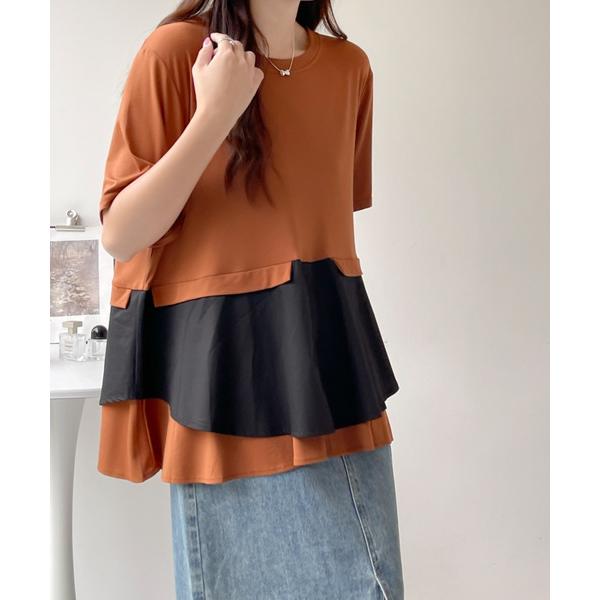 ブラウス シャツ 異素材ドッキングバイカラーブラウス レディース