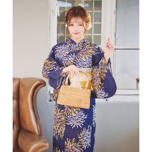 utatane 浴衣 浴衣3点セット 綿麻 紺色の麻の葉と鞠 レディース