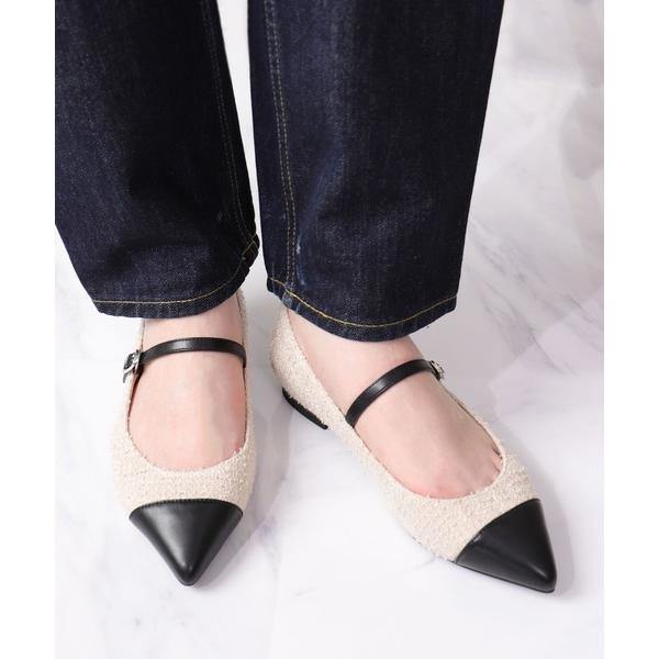 パンプス バイカラー　メリージェーンフラットシューズ