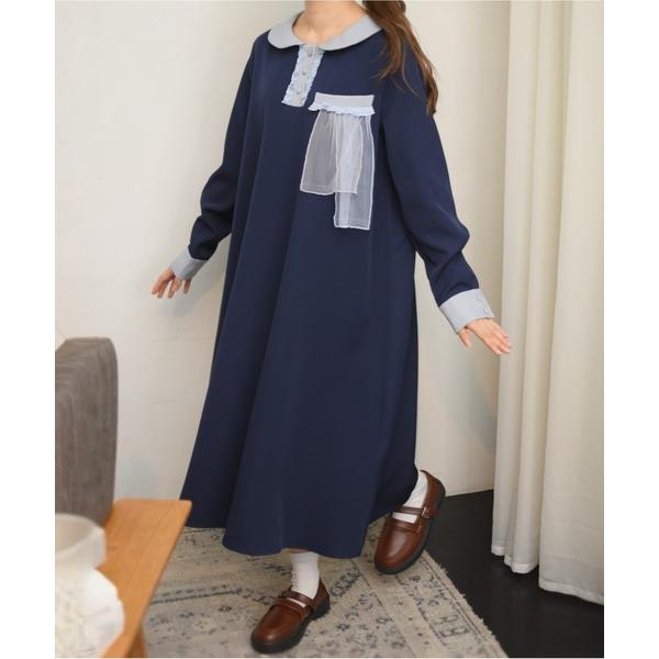 ワンピース ポケットフリル襟付きワンピース　made in INTER FACTORY