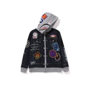A BATHING APE パーカー SHARK BAPE EMBLEM DENIM JACKET PRINT