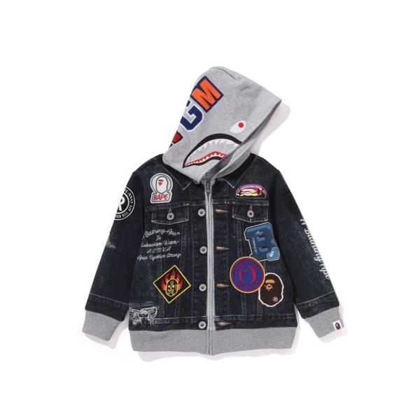 パーカー  SHARK BAPE EMBLEM DENIM JACKET PRINT ZIP HOO...